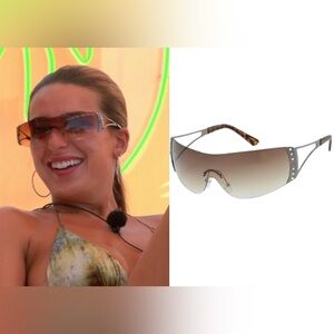 NEW PrettyLittleThing Brown Y2K Curved Visor Glasses